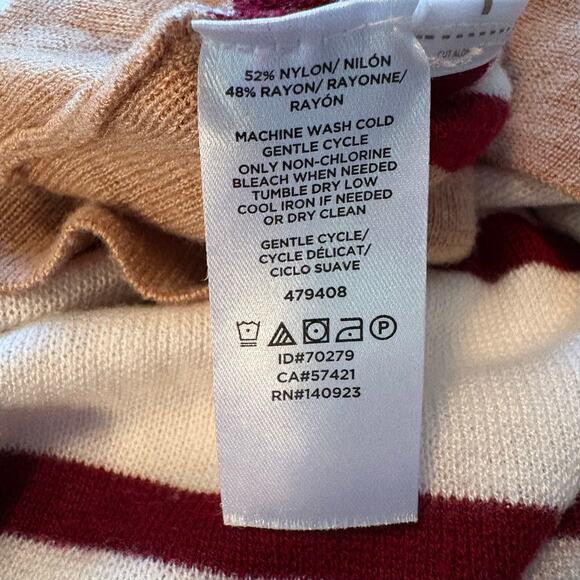 LOFT Lou & Gray Maroon Cream Striped Mock Neck Lightweight Sweater - Small - Picture 7 of 11